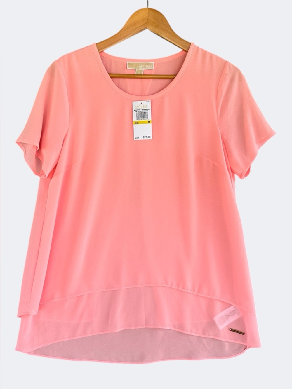 Michael Kors Peach-Coral Layered Short Sleeve Blouse.  NWOT
